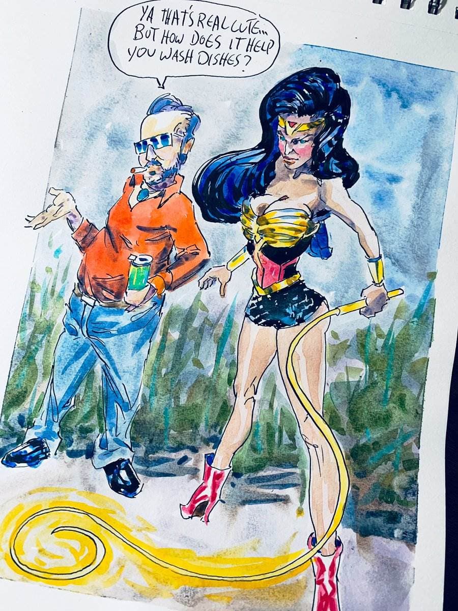 Mersh and Wonder Woman at the barbecue