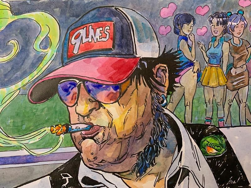 Portraits, Comicsgate, ASIAN O THE TIME OUTLAW — watercolor painting by Ray Patrick