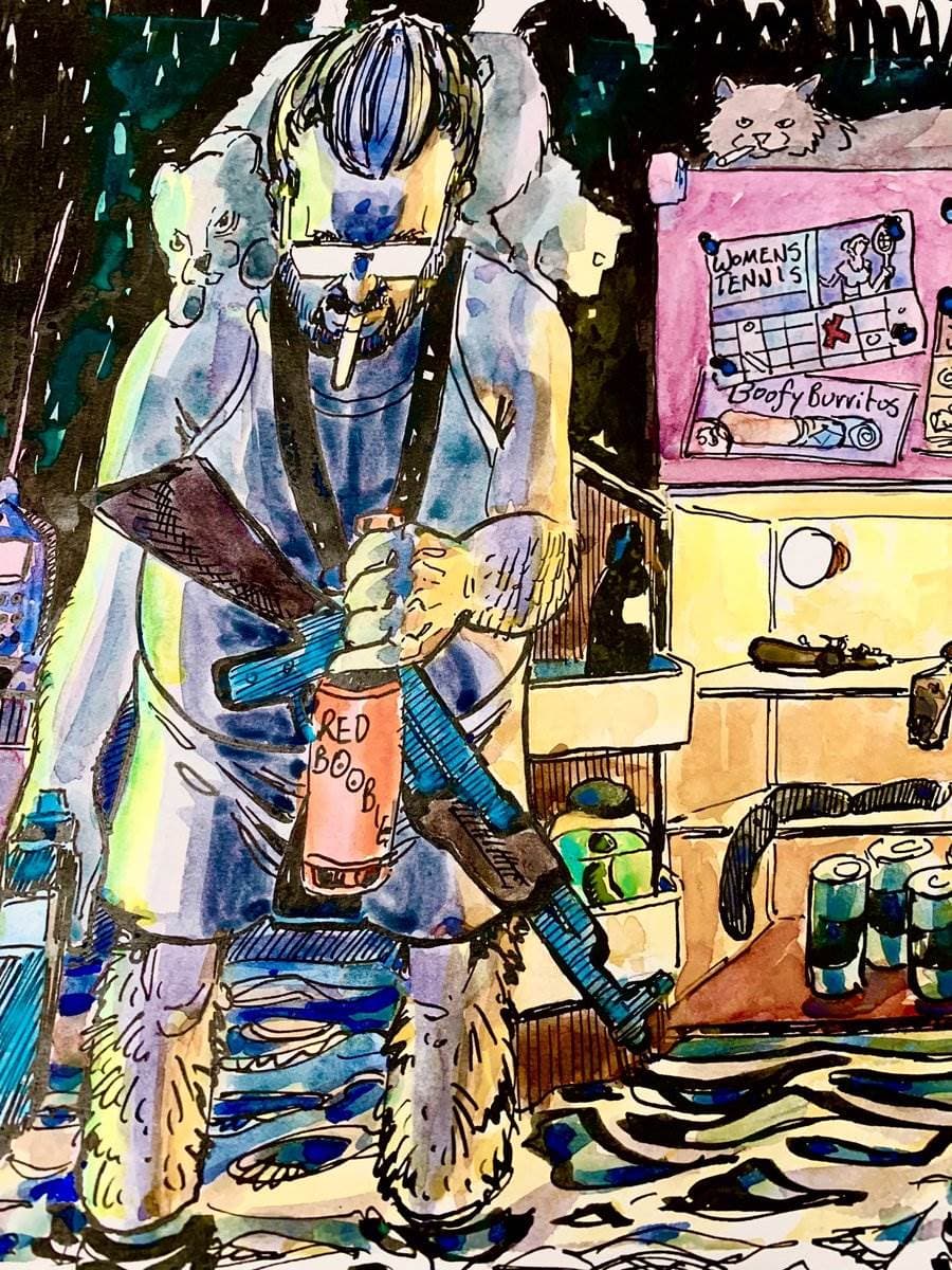 Pussy Wrangler, Mersh — watercolor painting by Ray Patrick