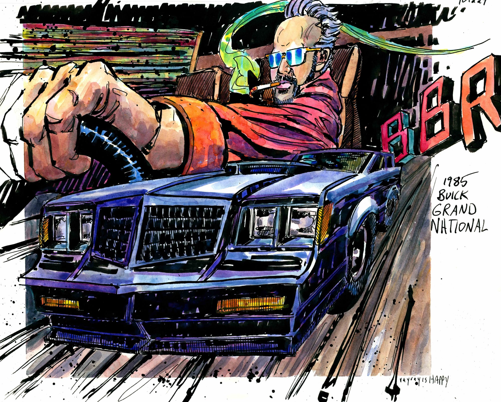 1985 Buick Grand National, 2026 — watercolor cartoon by Ray Patrick