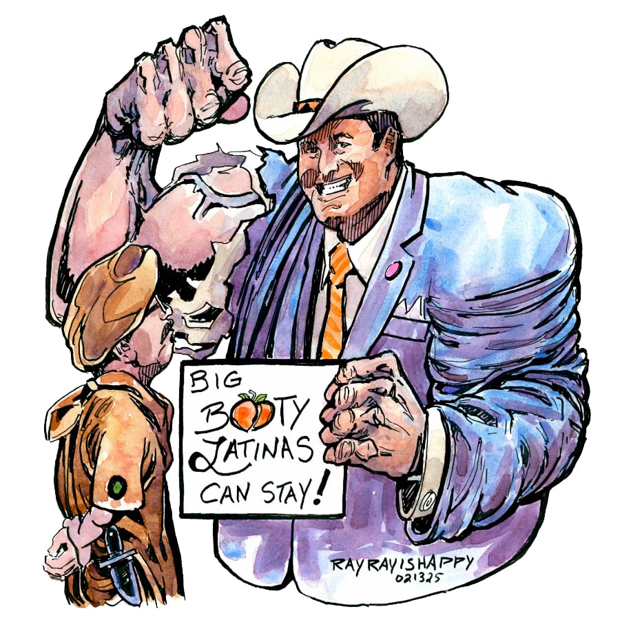 alex stein big booty white bg, 2026 — watercolor cartoon by Ray Patrick