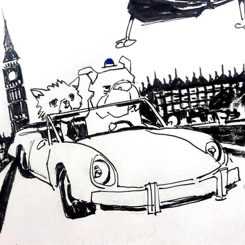 Animals, Cats — ink drawing by Ray Patrick