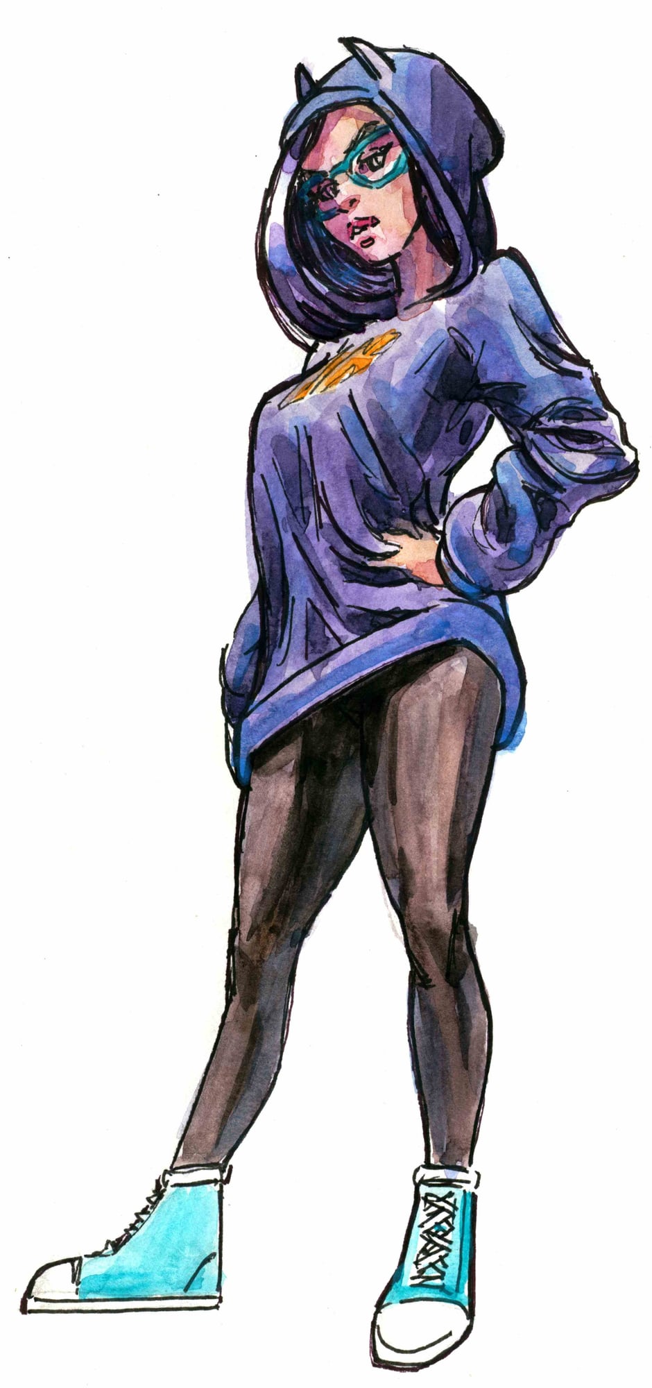 Beck, hood up, 2026 — watercolor cartoon by Ray Patrick