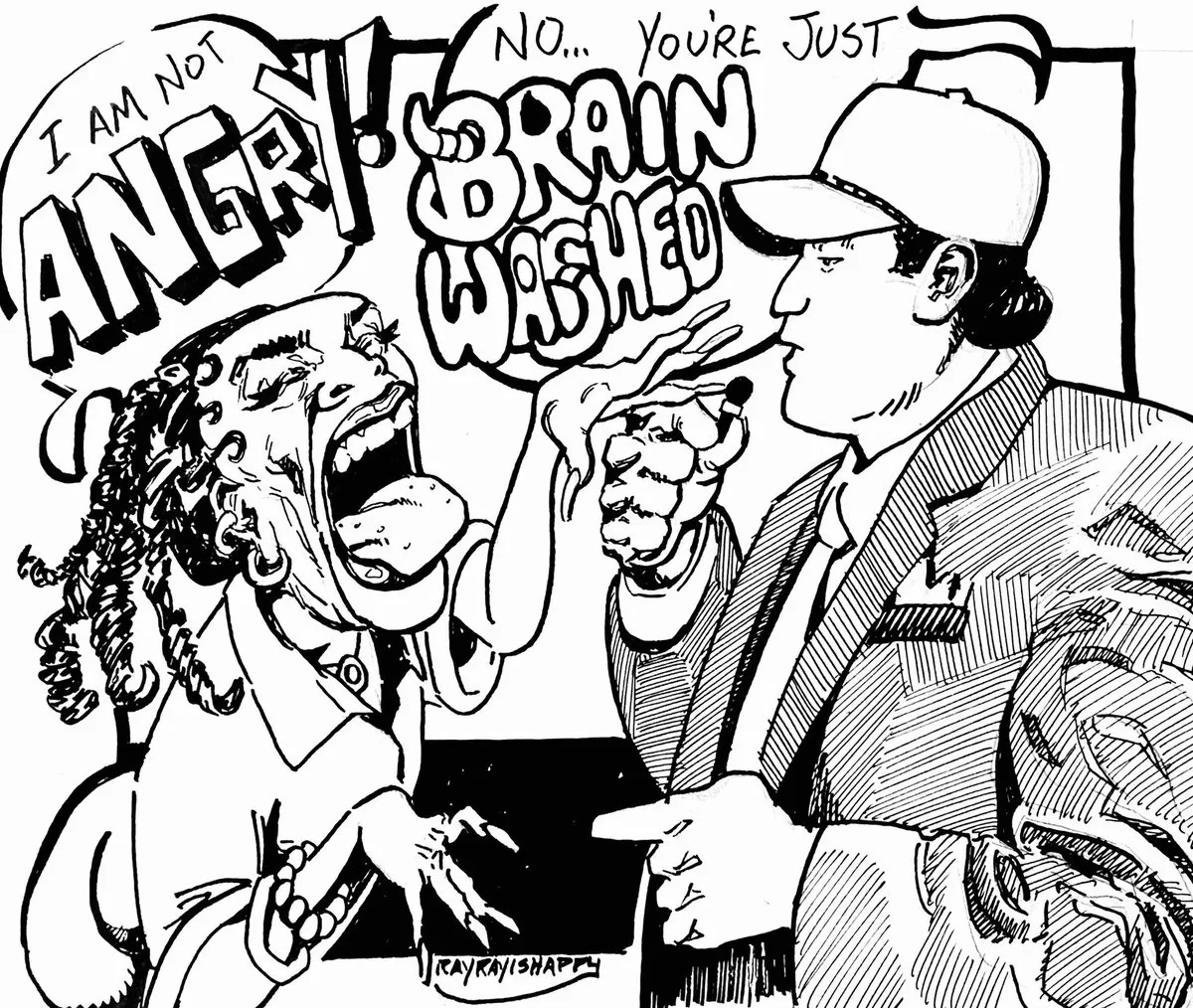 Brainwash — ink cartoon by Ray Patrick
