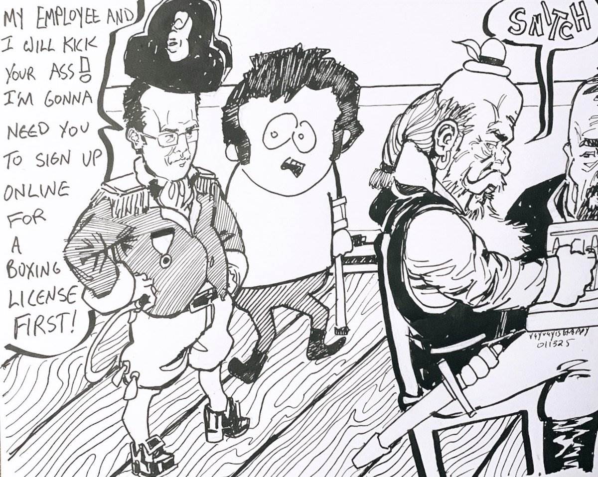 Cartoons, Aaron Imholte — ink cartoon by Ray Patrick