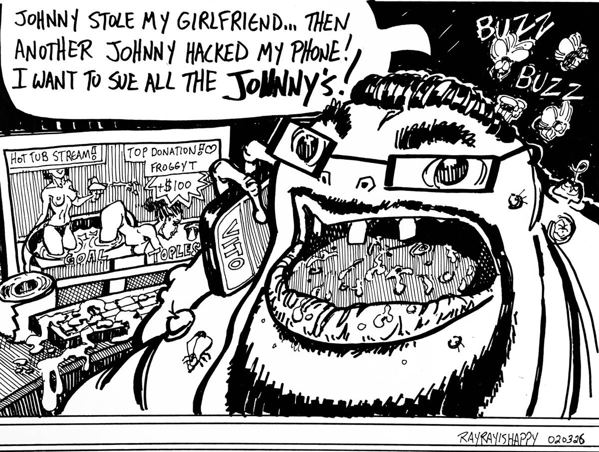 Cartoons, Comicsgate, FROG TONY — ink cartoon by Ray Patrick