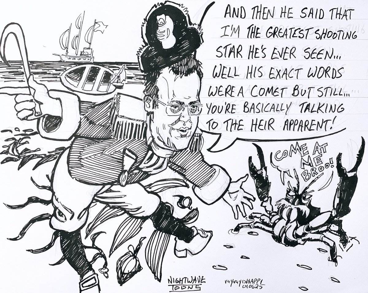 Cartoons, Nightwave Radio, Mersh — ink cartoon by Ray Patrick