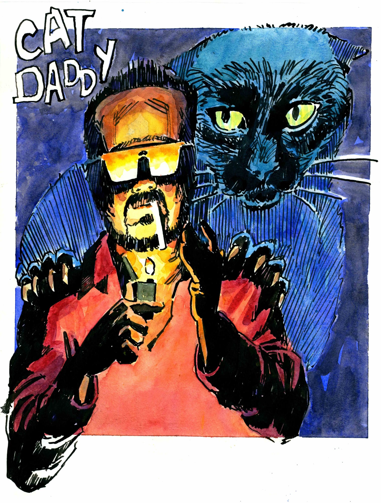 Cat Daddy, 2026 — watercolor cartoon by Ray Patrick