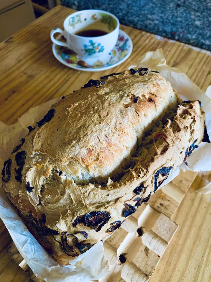 Cheddar jalapeño loaf out of the tin, 2025 — photograph by Ray Patrick