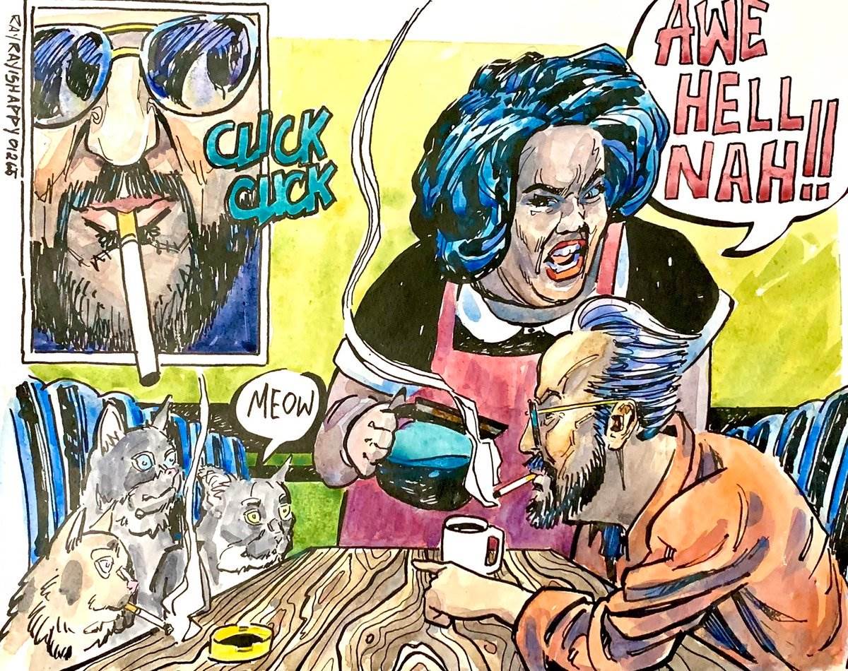 Kitty City, Comics, Pussy Wrangler — watercolor cartoon by Ray Patrick