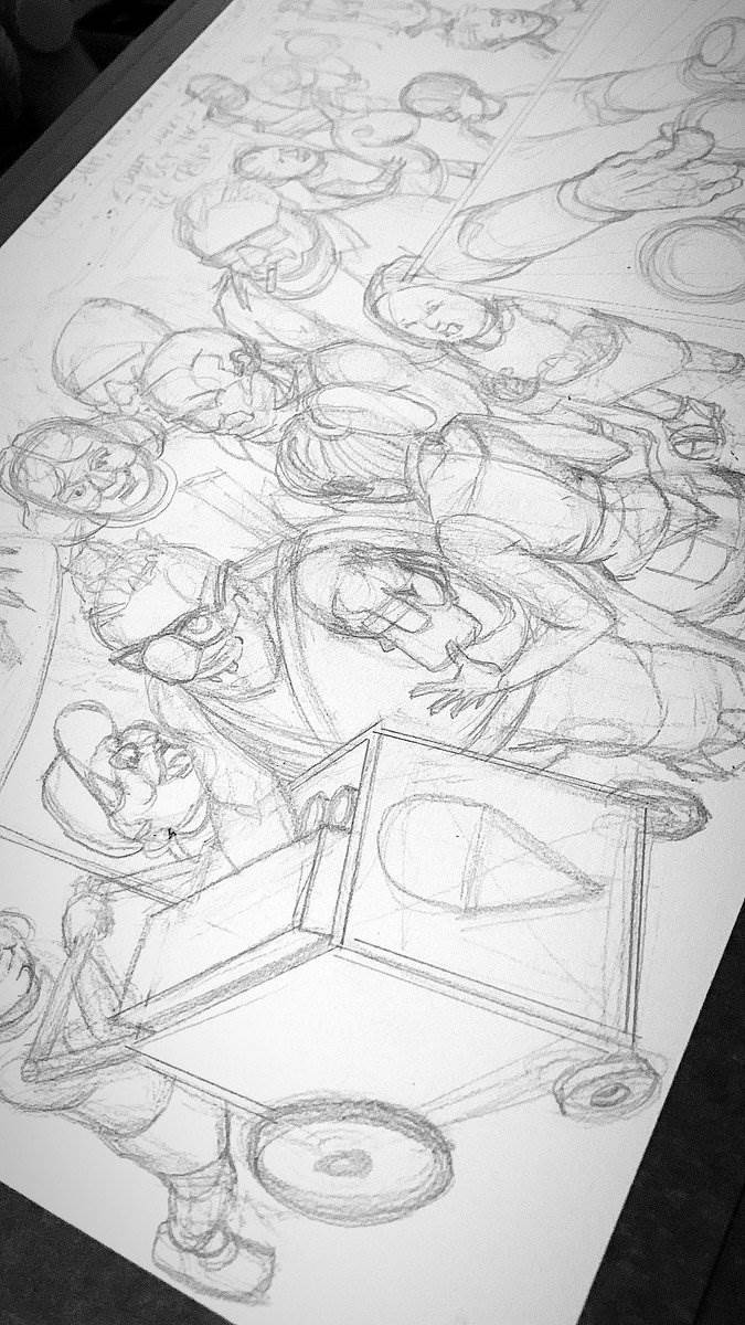 Crowd scene in pencil, 2024 — cartoon by Ray Patrick