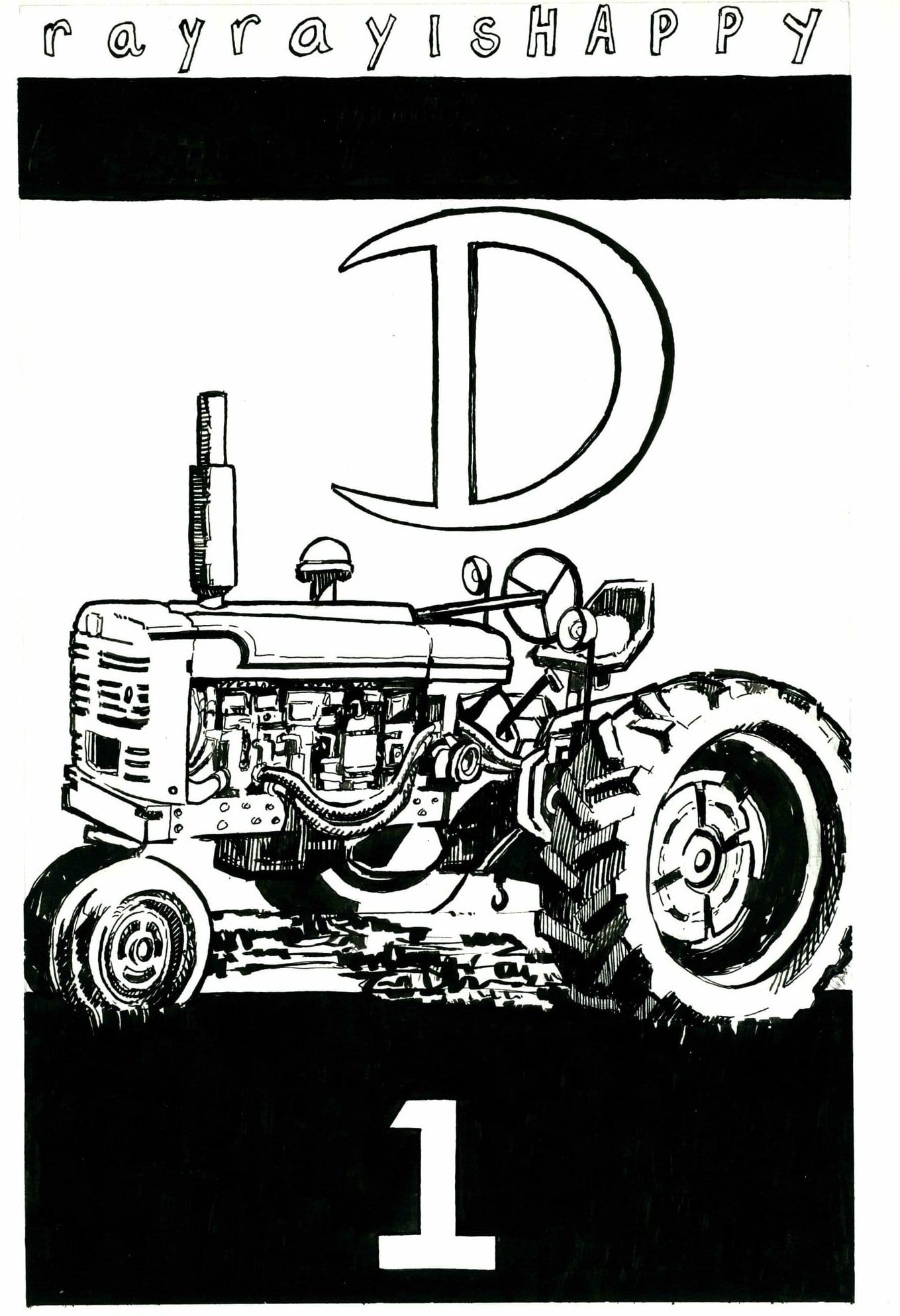 D Tractor, cover, 2026 — ink drawing by Ray Patrick