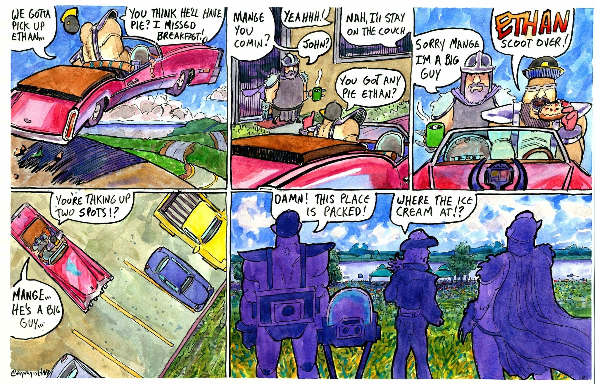D Tractor, page 10 — picking up Ethan, 2026 — watercolor painting by Ray Patrick