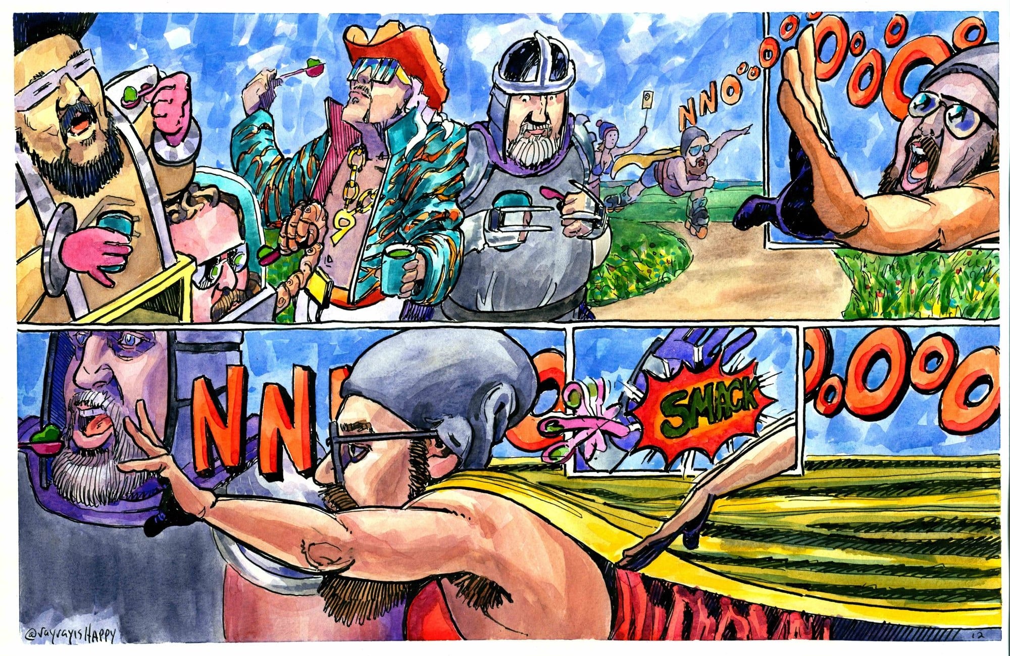 D Tractor, page 12 — Clippa takes the spoon, 2026 — watercolor painting by Ray Patrick