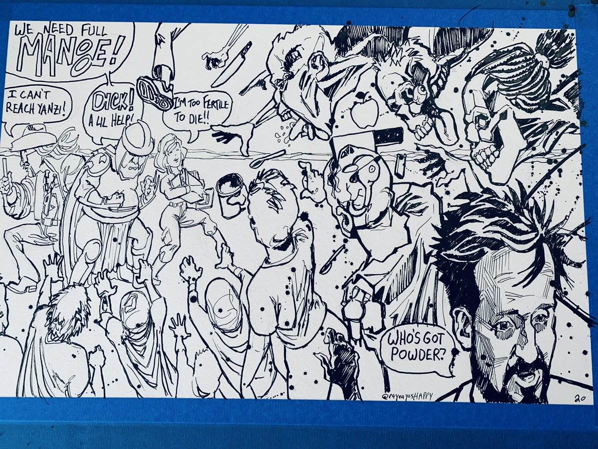 D Tractor, page 20 inks — who's got powder?, 2024 — picture by Ray Patrick