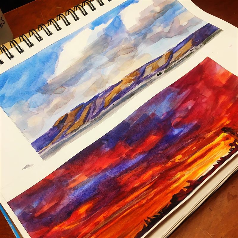 Landscapes, Desert, Sunsets — watercolor painting by Ray Patrick