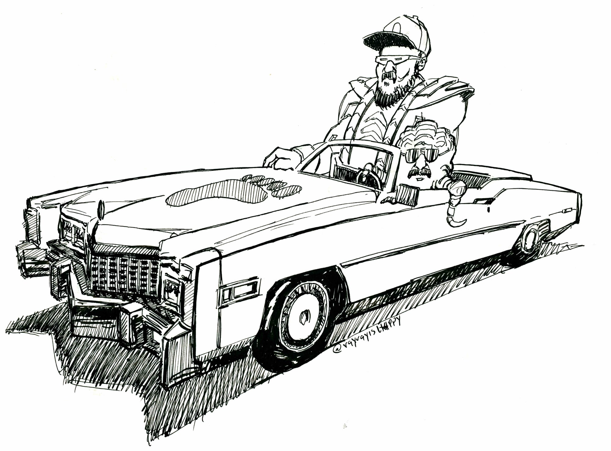 dickvitocaddie_8, 2026 — ink drawing by Ray Patrick