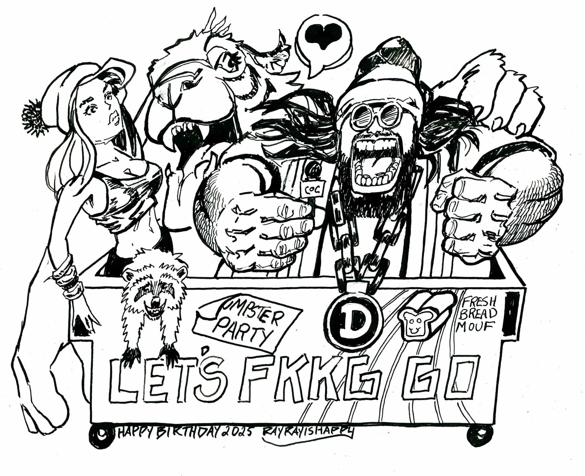 dumpster, 2026 — ink drawing by Ray Patrick