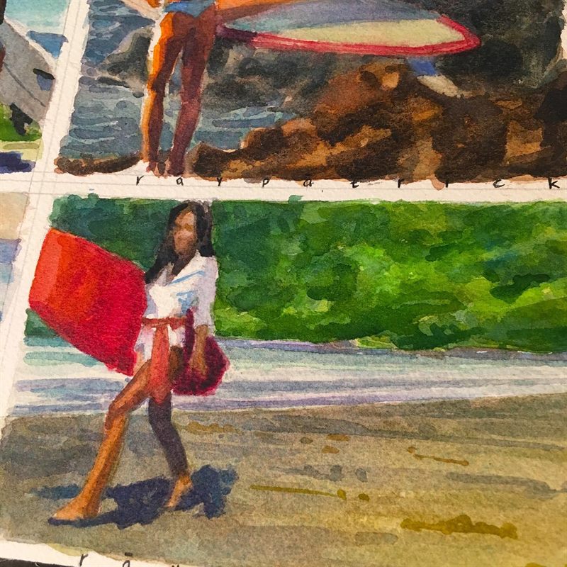 Fashion, Seascapes, Surfing — watercolor painting by Ray Patrick