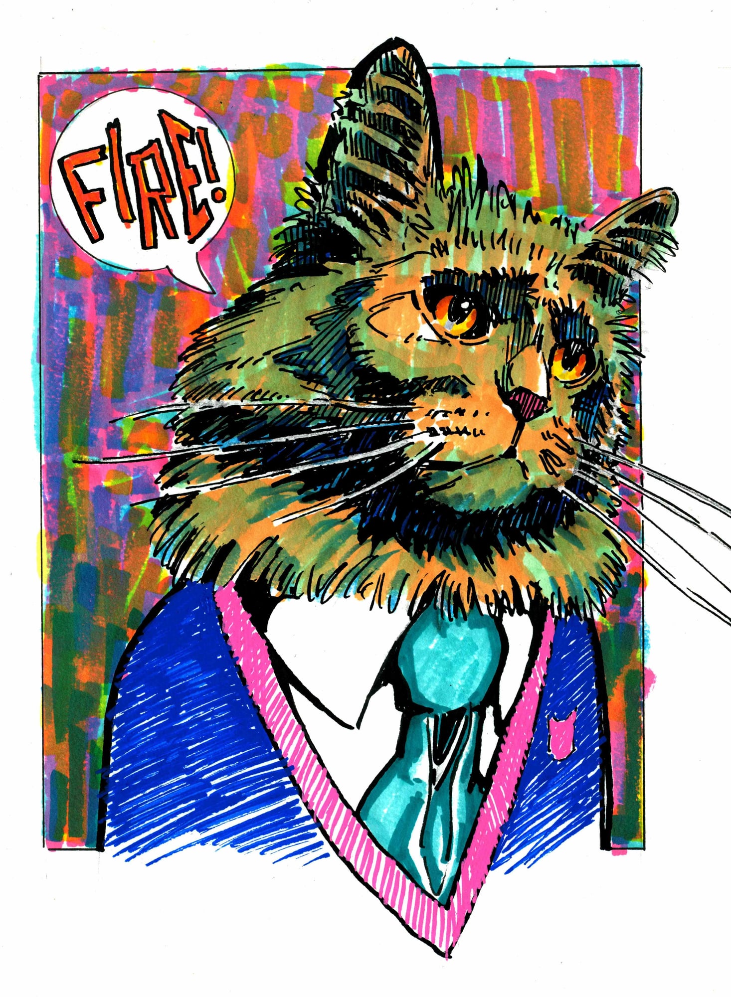 Fire, 2026 — marker cartoon by Ray Patrick