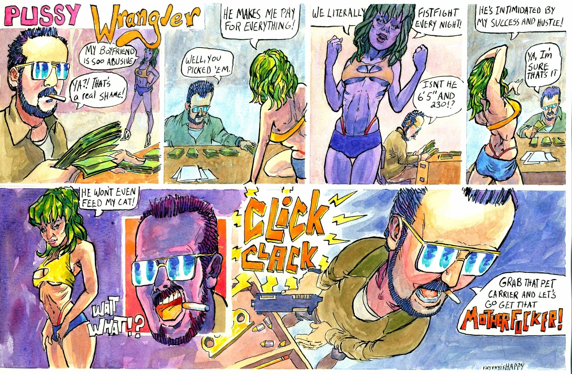 Grab that pet carrier, 2024 — watercolor cartoon by Ray Patrick