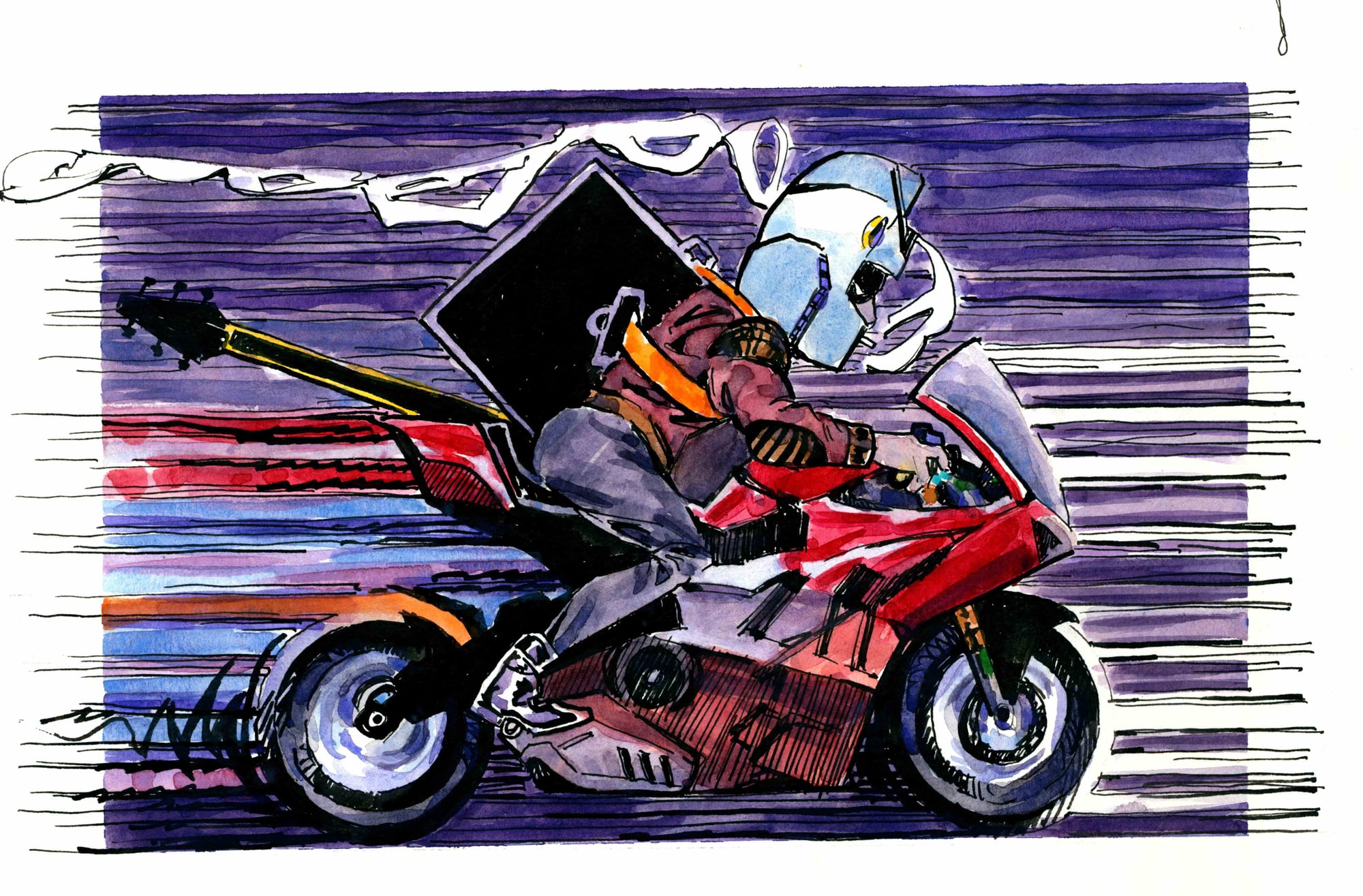 gundam, 2026 — watercolor cartoon by Ray Patrick