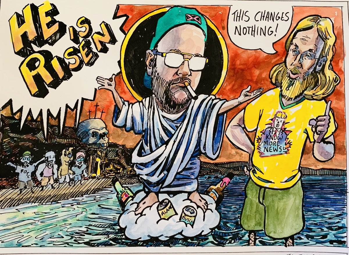 He is risen, 2025 — watercolor cartoon by Ray Patrick