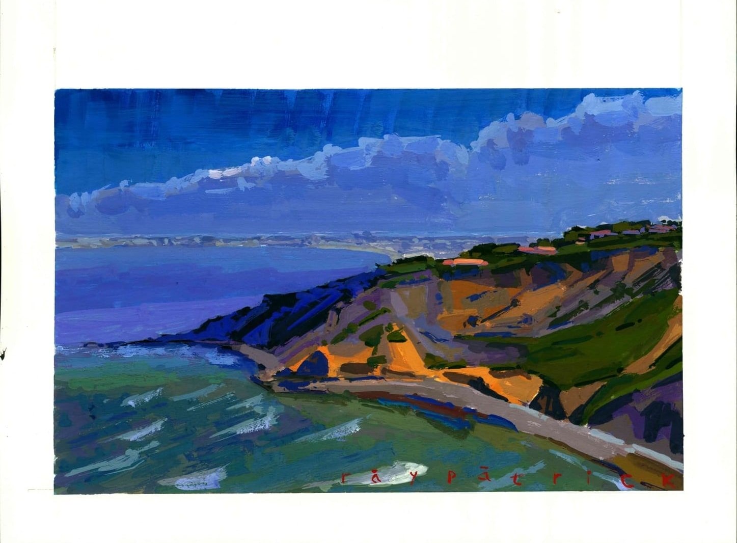 Headland stepping down to the sea, 2026 — gouache painting by Ray Patrick