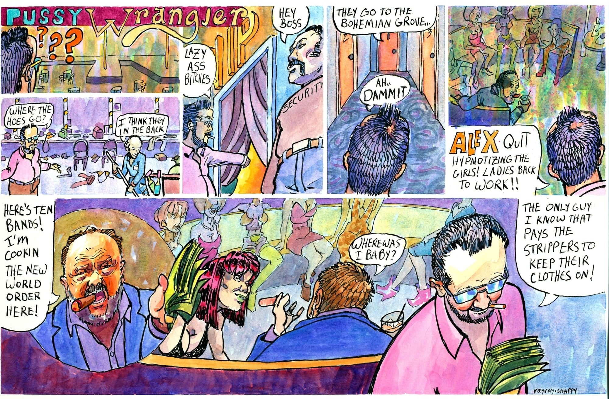 Here's ten bands, 2024 — watercolor cartoon by Ray Patrick