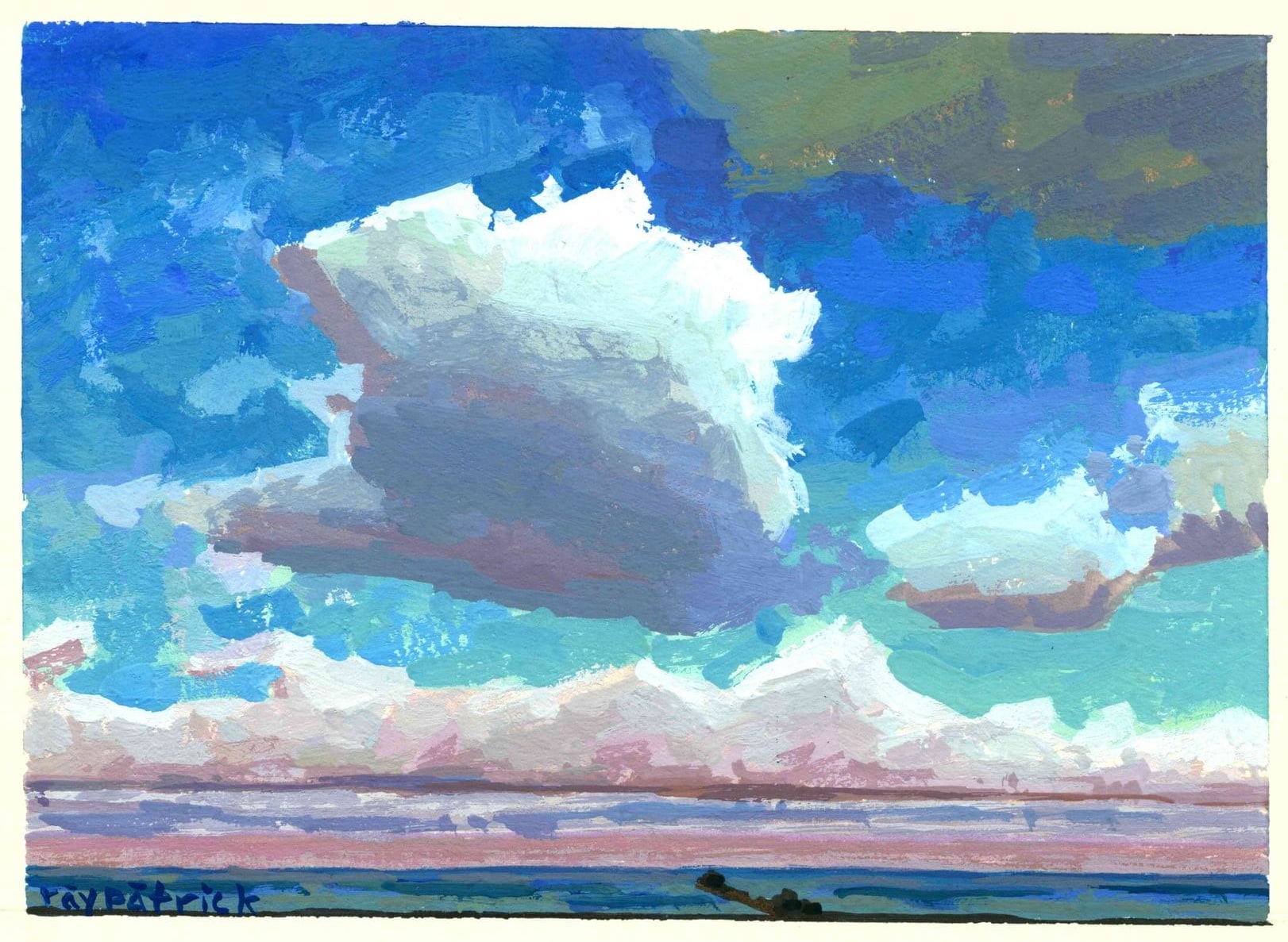 Hermosa Beach Big Cloud, 2026 — gouache painting by Ray Patrick