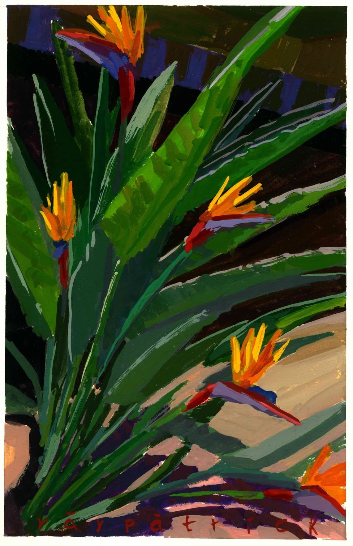 Hermosa Beach Birds Of Paradise, 2026 — gouache painting by Ray Patrick