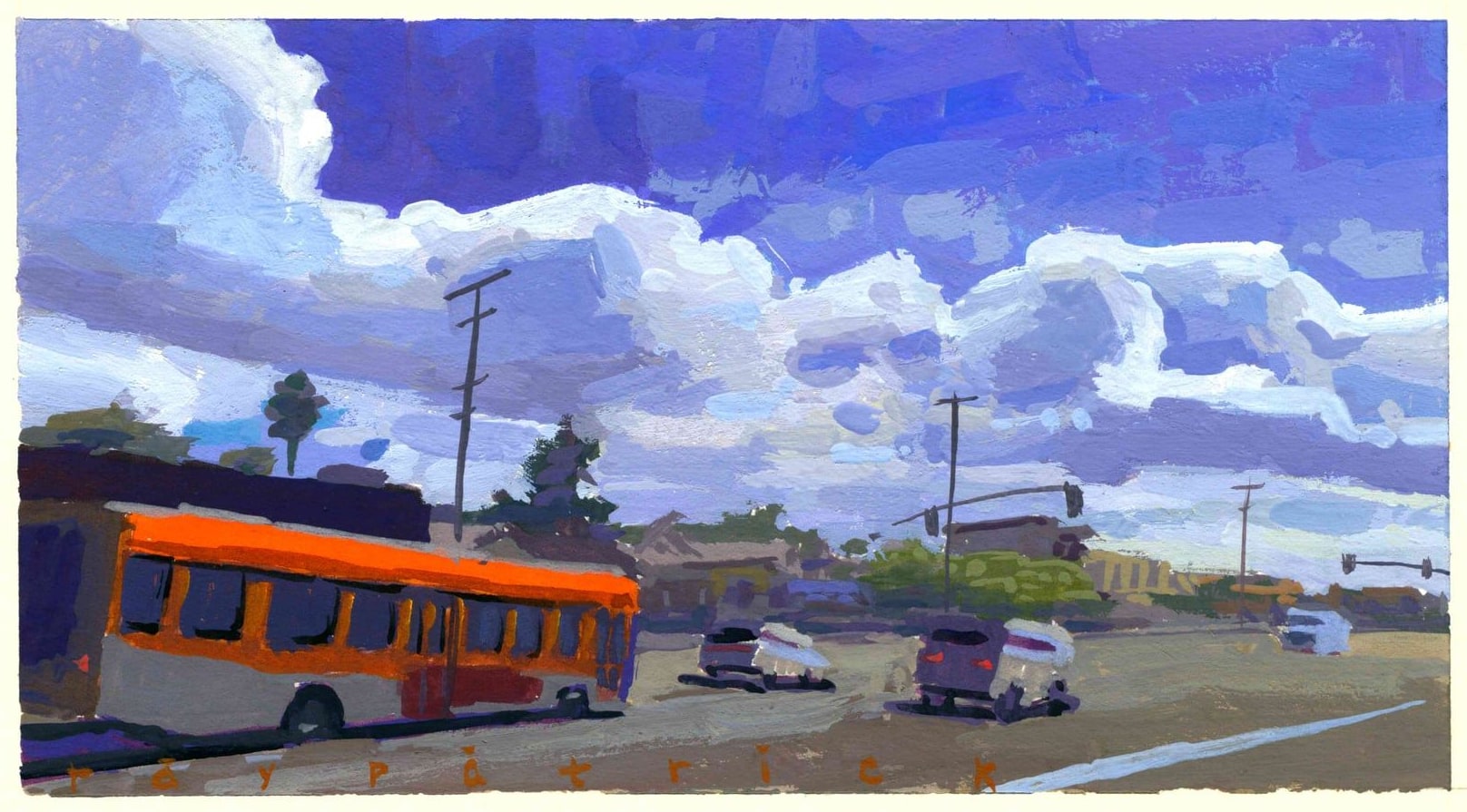 Hermosa Beach Bus Route, 2026 — gouache painting by Ray Patrick