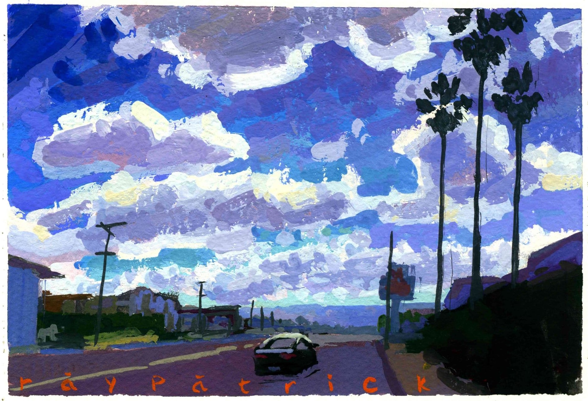 Hermosa Beach Clouds, 2026 — gouache painting by Ray Patrick