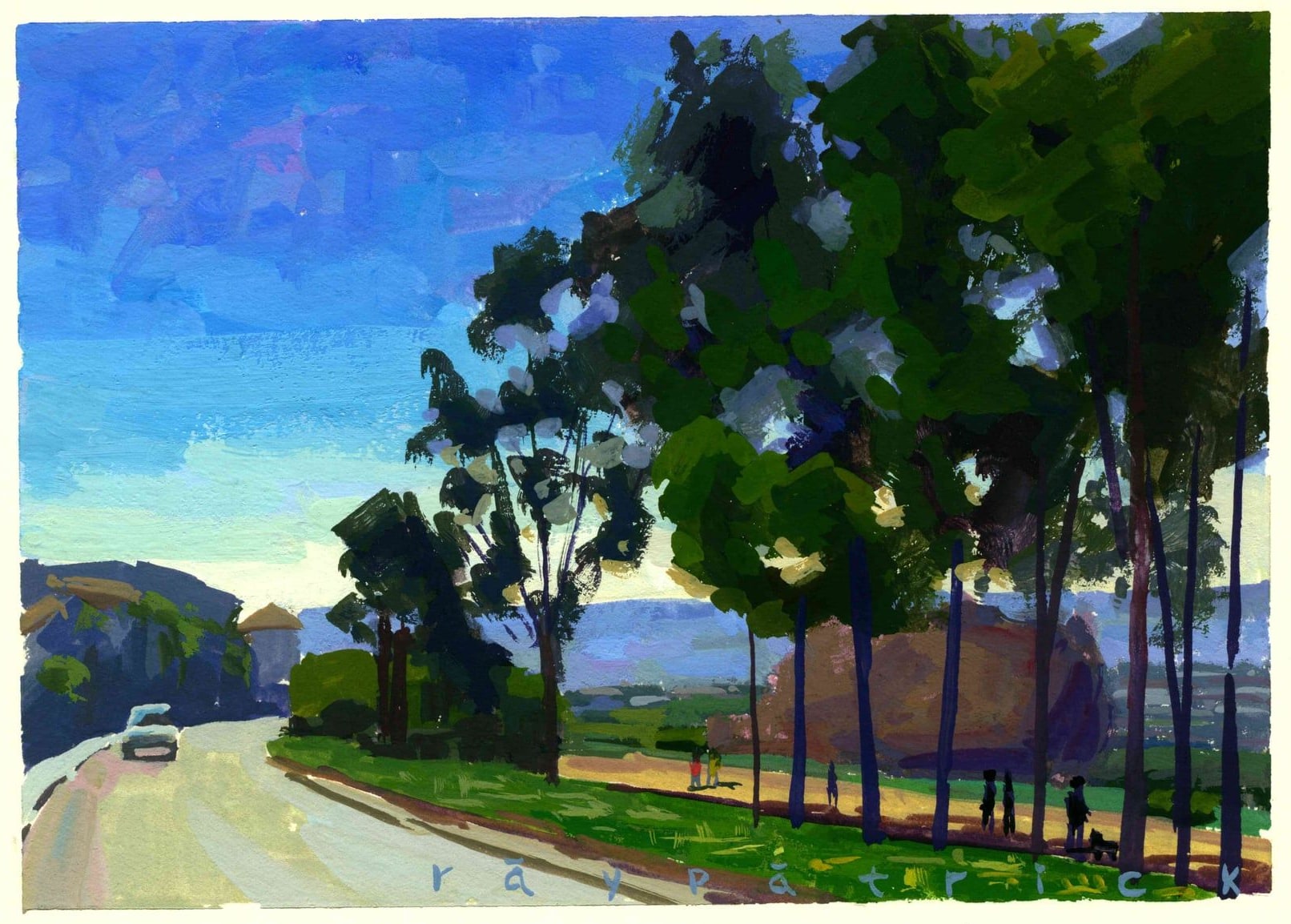 Hermosa Beach Greenbelt View, 2026 — gouache painting by Ray Patrick