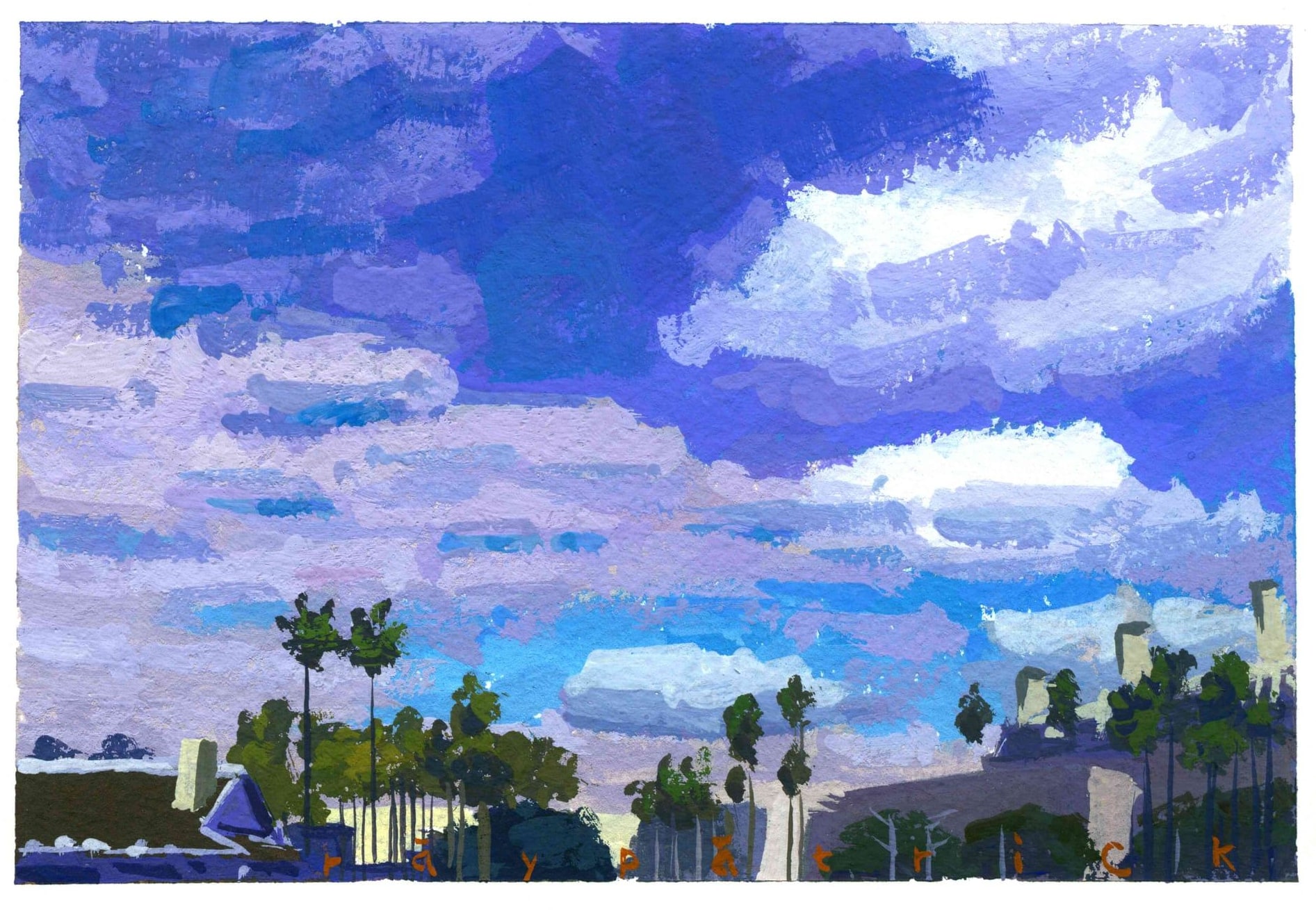 Hermosa Beach Skyline, 2026 — gouache painting by Ray Patrick