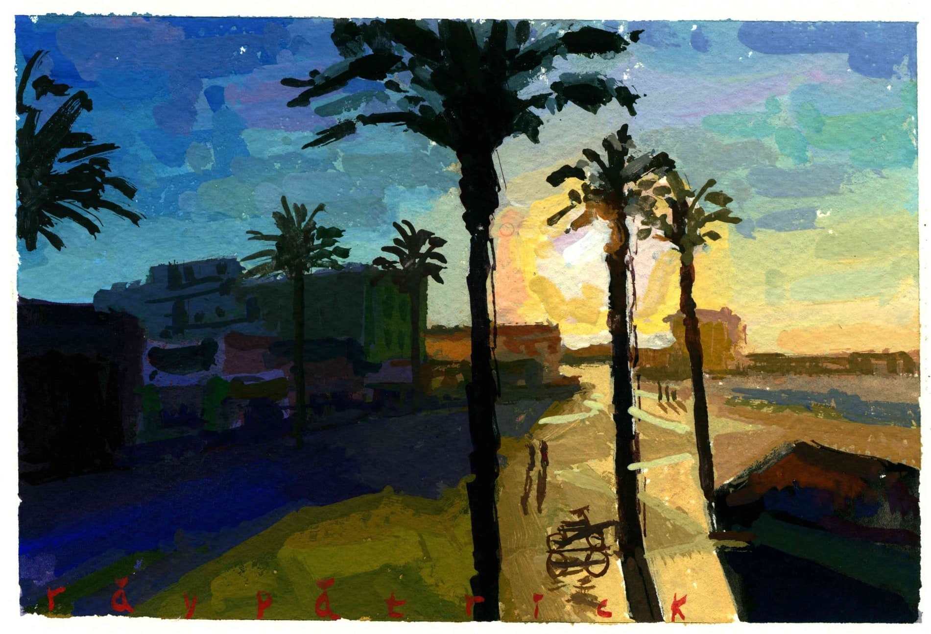 Hermosa Beach Sunset, 2026 — gouache painting by Ray Patrick