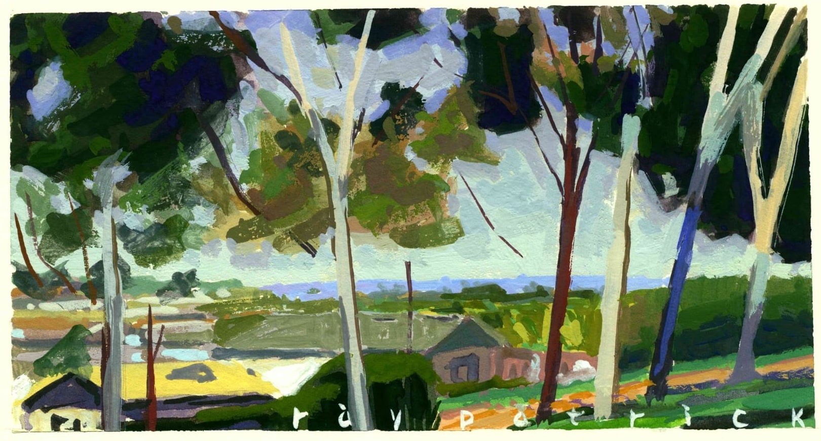 Hermosa Beach Tree Line, 2026 — gouache painting by Ray Patrick