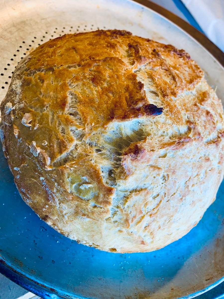 Jalapeño cheddar sourdough turned out of the pot, 2025 — photograph by Ray Patrick
