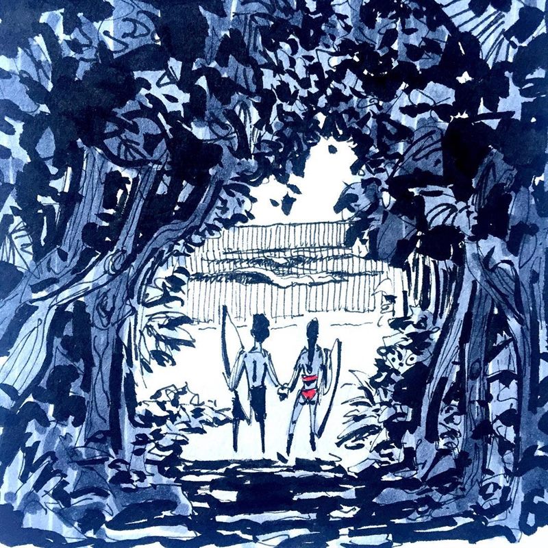 Landscapes, Seascapes, Surfing — ink painting by Ray Patrick