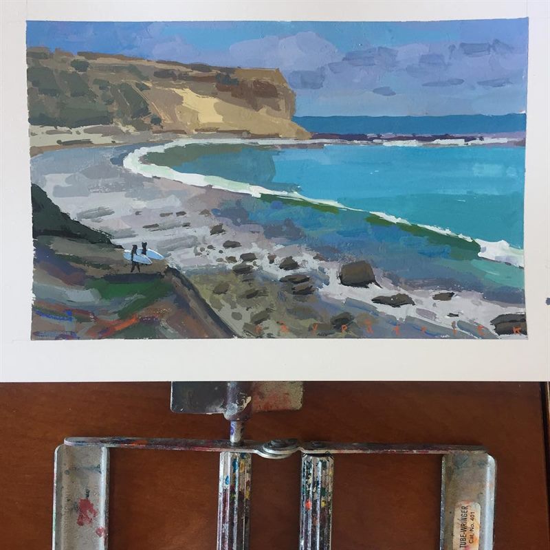 Landscapes, Seascapes, Surfing — gouache painting by Ray Patrick