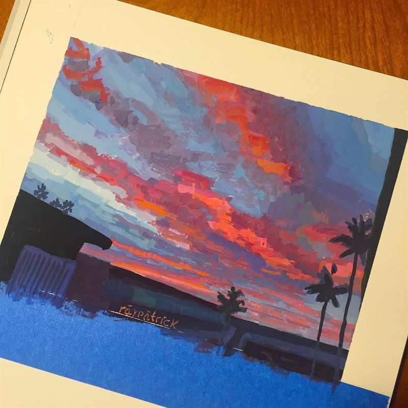 Landscapes, Sunsets — gouache painting by Ray Patrick