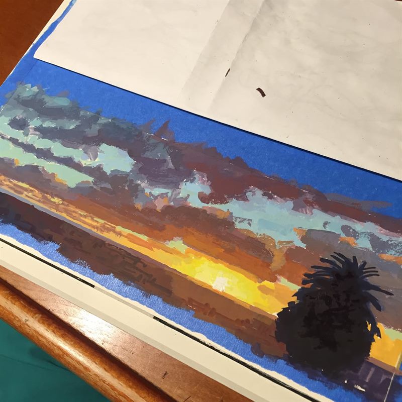 Landscapes, Sunsets — gouache painting by Ray Patrick