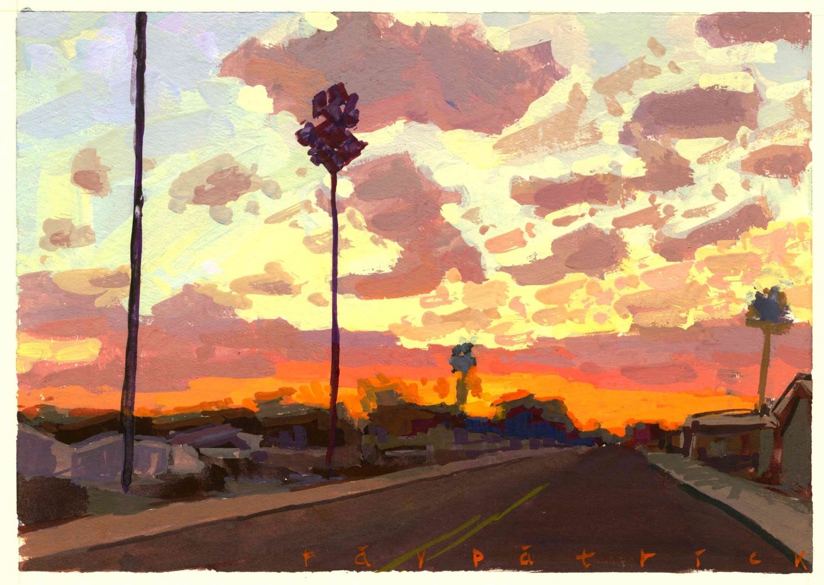 Manhattan Beach Sunset, 2026 — gouache painting by Ray Patrick