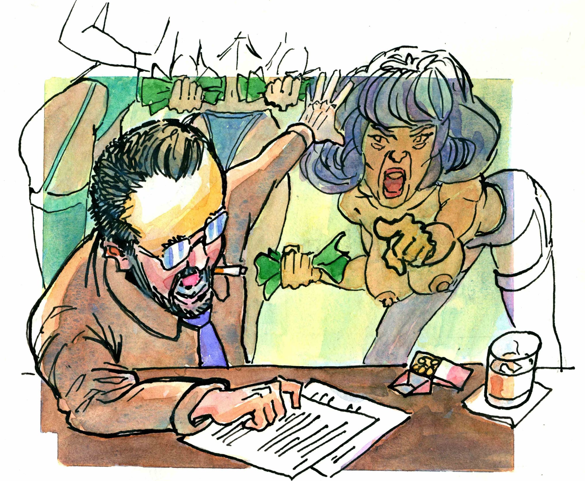 Paperwork, 2026 — watercolor cartoon by Ray Patrick