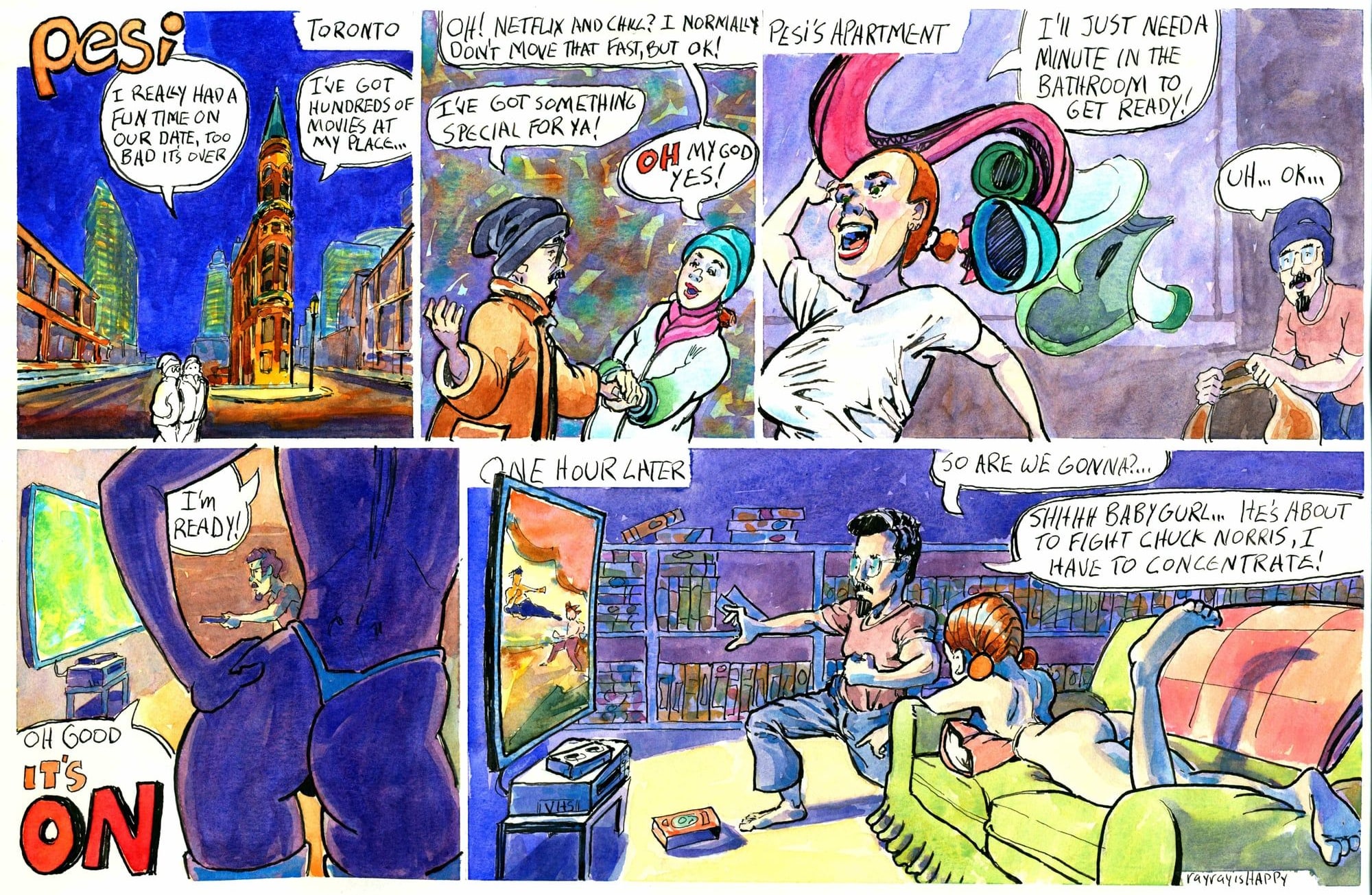Pesi in Toronto, 2024 — watercolor cartoon by Ray Patrick