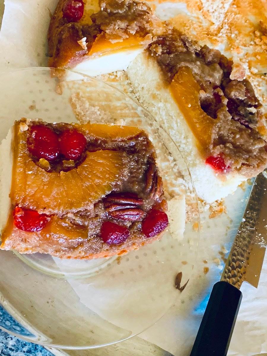 Pineapple upside down cake cut into squares, 2026 — photograph by Ray Patrick