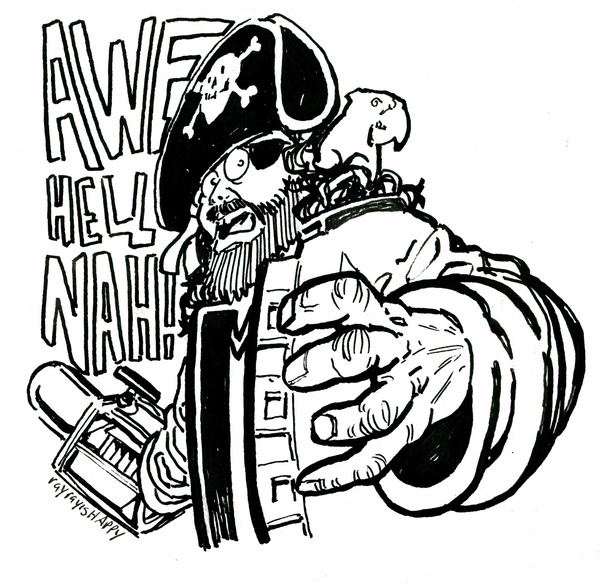 pirate dick sticker, 2026 — ink cartoon by Ray Patrick