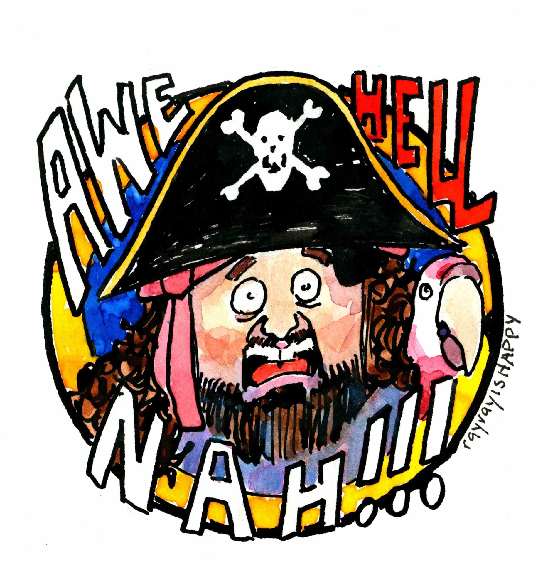 pirate dick sticker 1 color copy, 2026 — watercolor cartoon by Ray Patrick