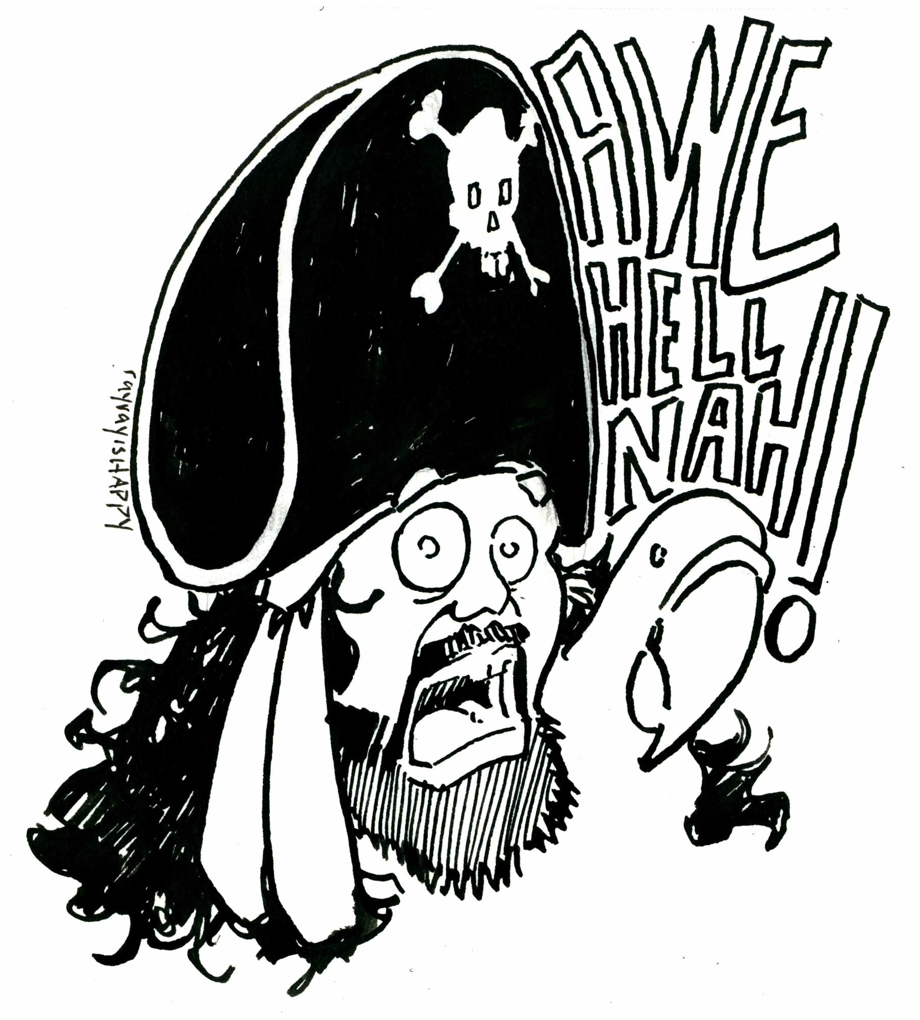 pirate dick sticker 2, 2026 — ink drawing by Ray Patrick