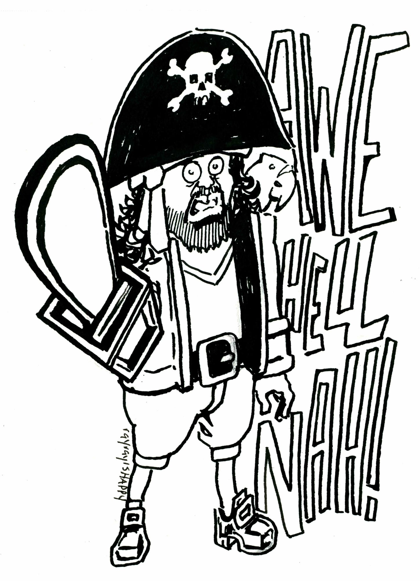 pirate dick sticker 2 copy, 2026 — ink drawing by Ray Patrick
